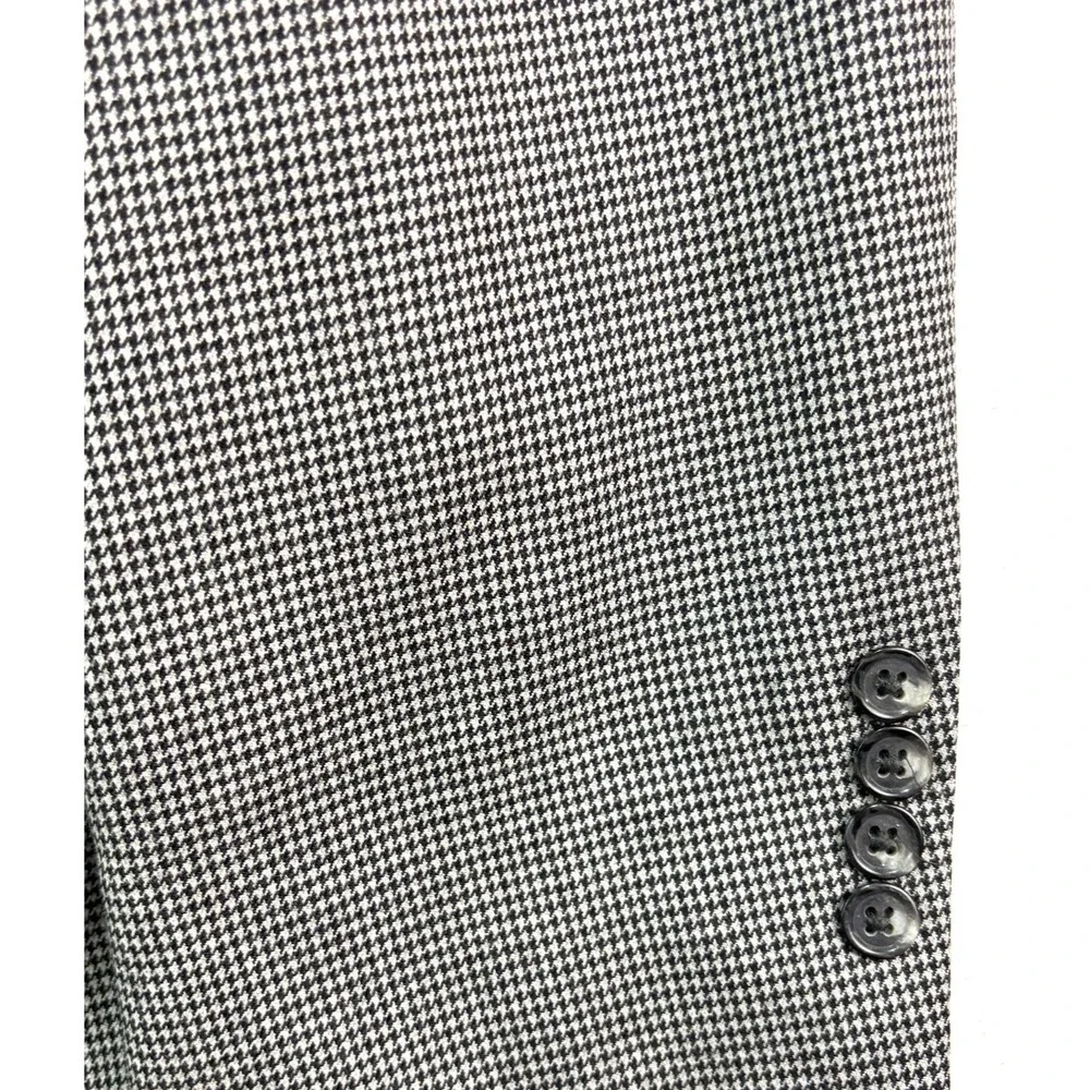 Jos‎ A Bank 46L Black White Houndstooth 100% Wool Blazer Jacket Sport Suit Coat